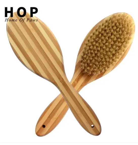 WOODEN BAMBOO BRUSH SOFT BRISTLE GROOMING FOR PETS