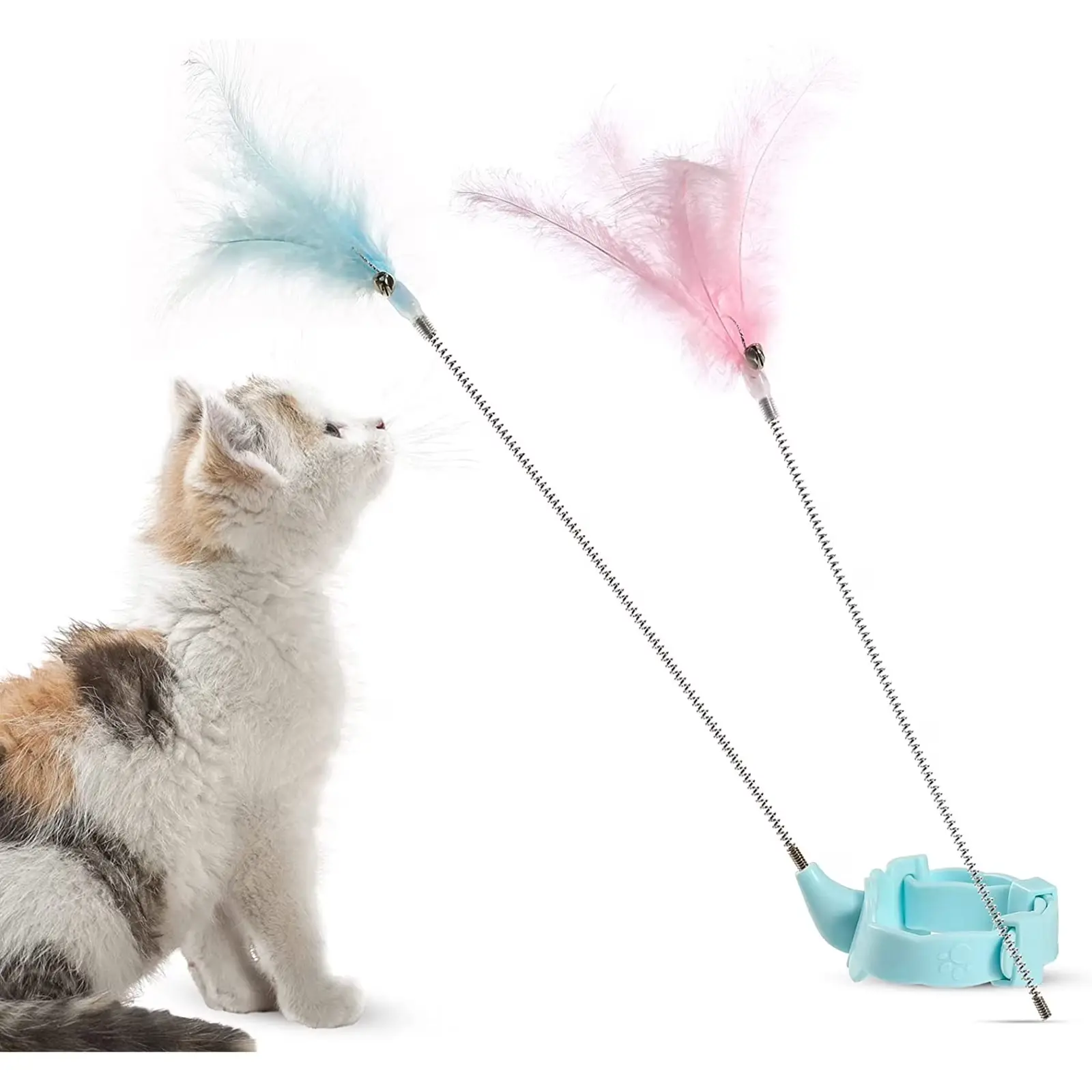 SPRING WITH FEATHER TEASER CAT COLLAR TOY