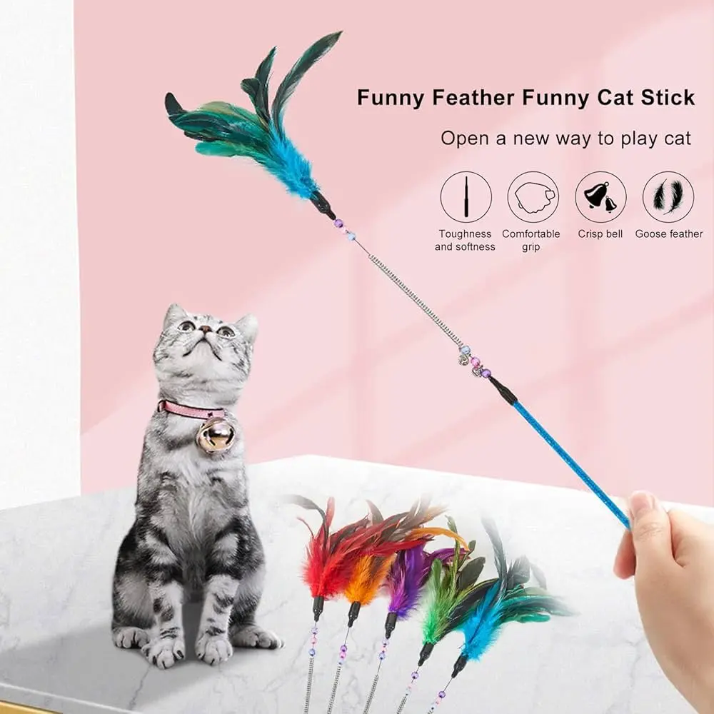 SPRING FEATHER TEASING WAND CAT TOY